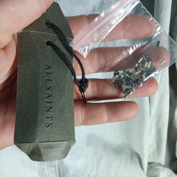 AllSaints Raine Denim Shirt Womens 0 Blue Hand Embellished Distressed Beaded - Picture 10 of 14